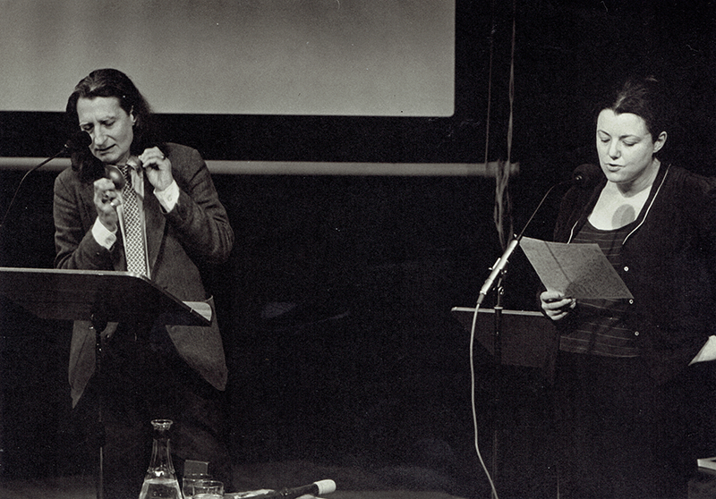 Jackson Mac Low and Anne Tardos in performance at the Venice Biennale, 1990